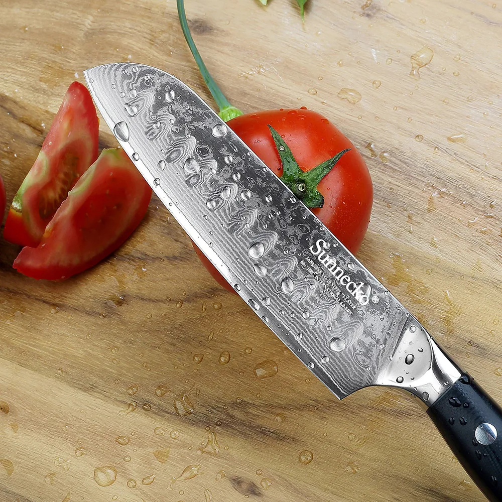 SUNNECKO 7 шт. Кухня Ножи набор шеф-повар хлеб Santoku нож для очистки овощей Ножи 73-Слои Дамаск VG10 Сталь Sharp Балде режущие инструменты