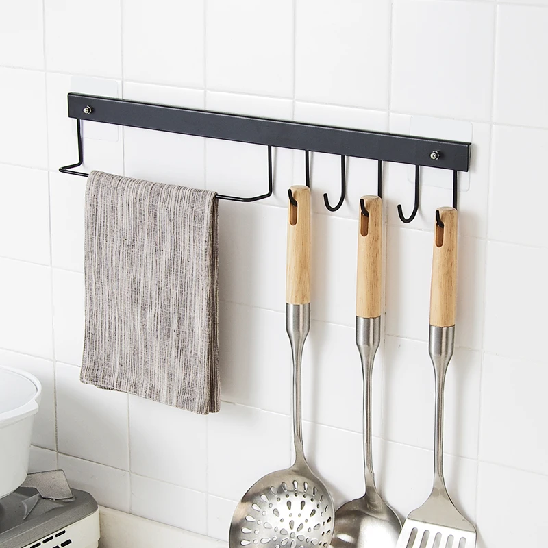 

Basedidea Kitchen Tools Storage Rack Towel Holder Nail-free Dual-purpose Hook Bathroom Wrought Iron Hook
