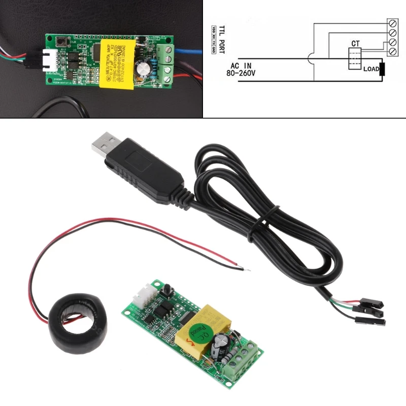 PZEM-004T напряжение тока энергетический модуль AC 80-260V 100A w CT USB адаптер инструмент