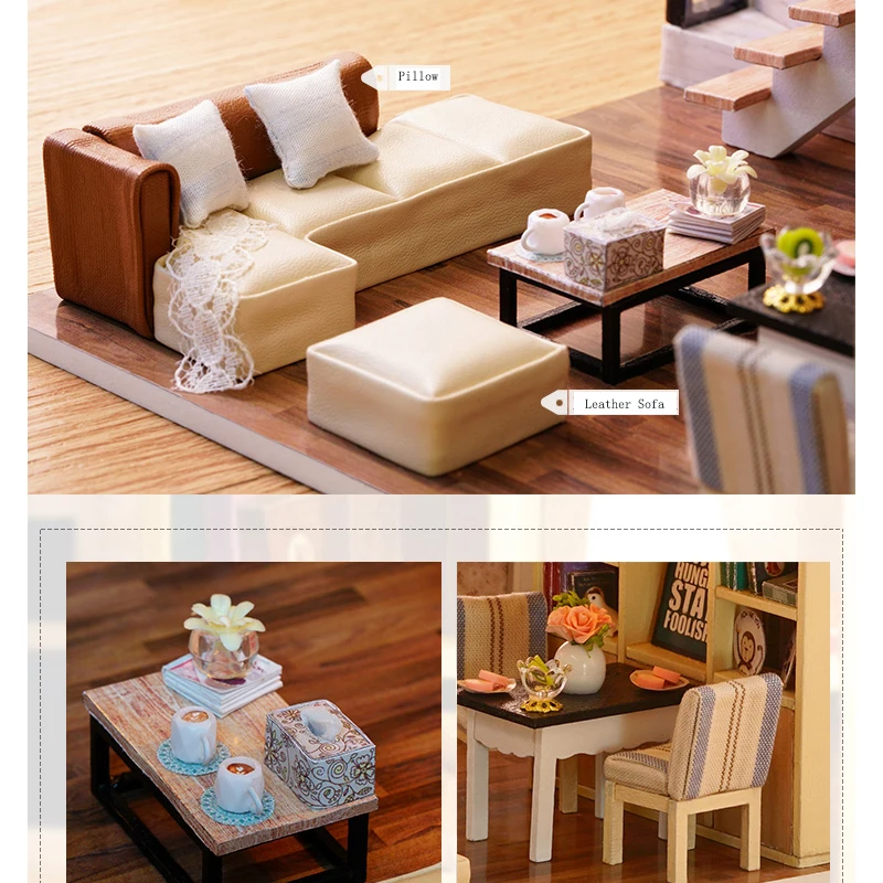 Elegant DIY Doll House Miniature DIY Dollhouse Kit Model With Furnitures Toys 3D Wooden Handmade House Gift For Dolls Children#D
