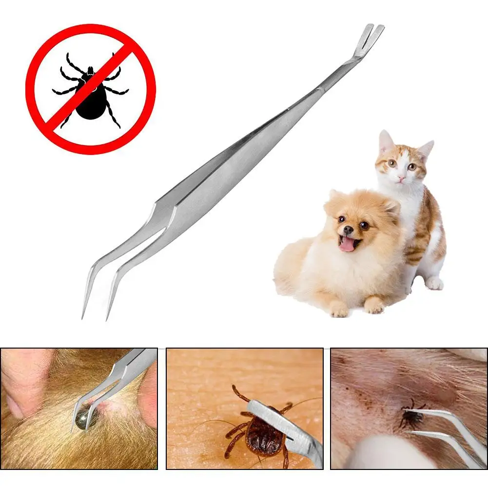 2 In 1 Stainless Steel Tick Tweezers Professional Quick Tick Removal Tool for Cat Dog People