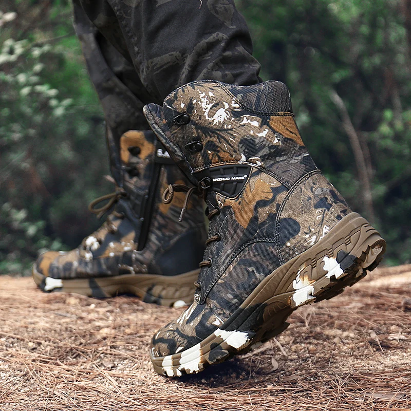 HOMASS большой Размеры Тактический Пеший Туризм обувь Для мужчин камуфляж водонепроницаемые охотничьи сапоги высокий верх открытый военные