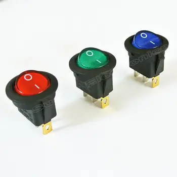 

Blue Red Green 3 pin 4.8mm terminals 12V 20A Universal LED illuminated Car button lights ON/OFF Round Rocker Switch