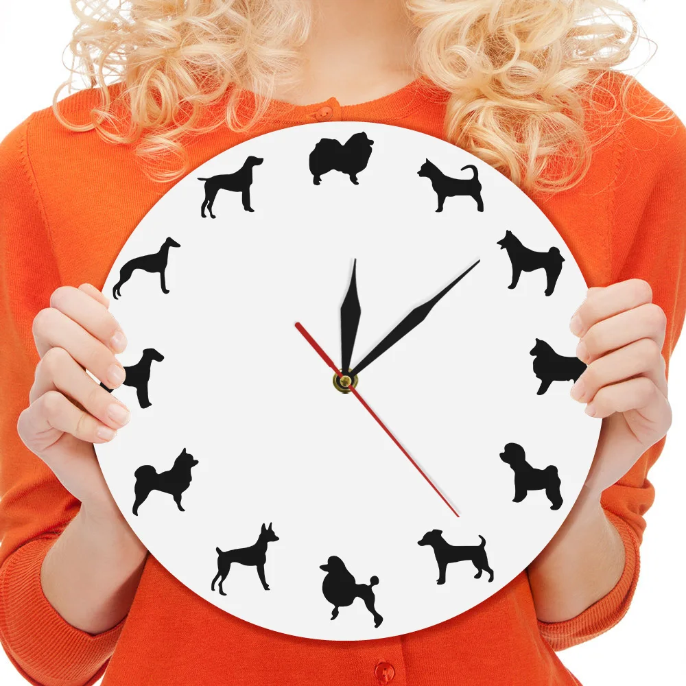 Adorable Dog Breeds Wall Clock Puppies Room Silent Modern Quartz Clock