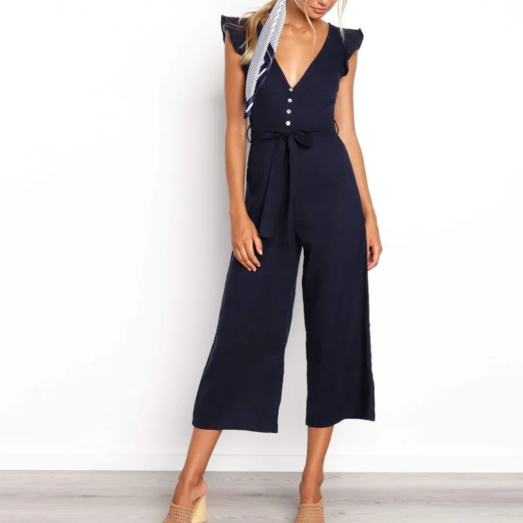 2019 deep v lotus leaf sleeve jumpsuit women's clothing fashion street wear