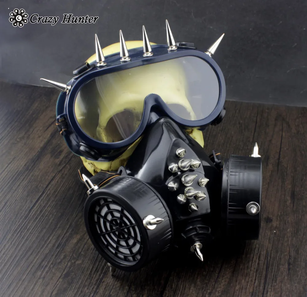 

Steampunk Gothic Studded Gas Mask with Safety goggles Cosplay halloween