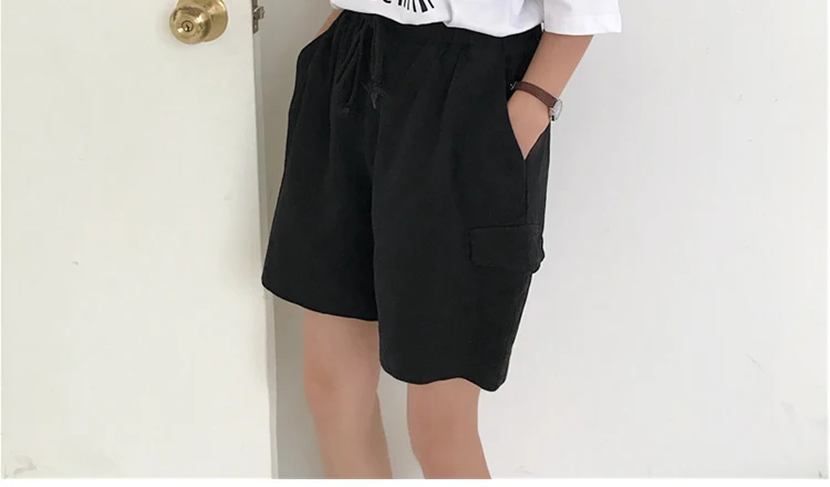 Шорты женские с высокой талией свободные универсальные модные простые карманы корейский стиль Повседневный Досуг Твердые Женские s Новый