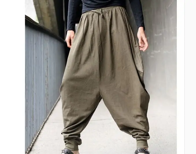 Мужские брюки в японском стиле самурая, повседневные свободные льняные шаровары с заниженным шаговым швом в стиле бохо, мешковатые штаны хакама 102403 - Цвет: 11