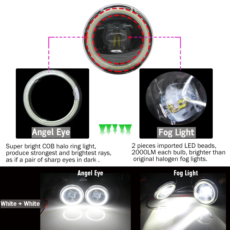  Cawanerl For Nissan Juke F15 Hatchback Car LED Fog Light Kit Angel Eye Daytime Running Light 4000LM - 32986937951