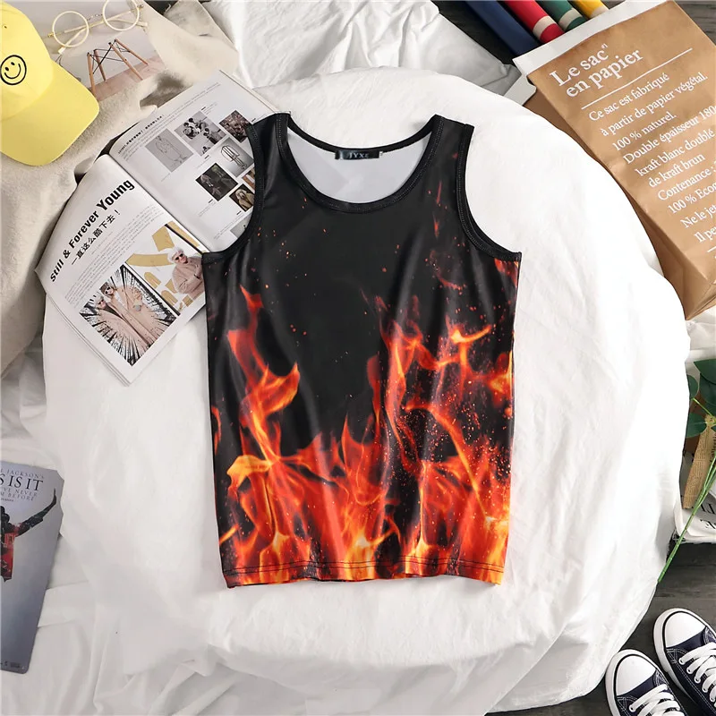 Мужские летние 3D забавные майки-безрукавки с принтом Fire Slim Fit бодибилдинг майка для фитнеса майка