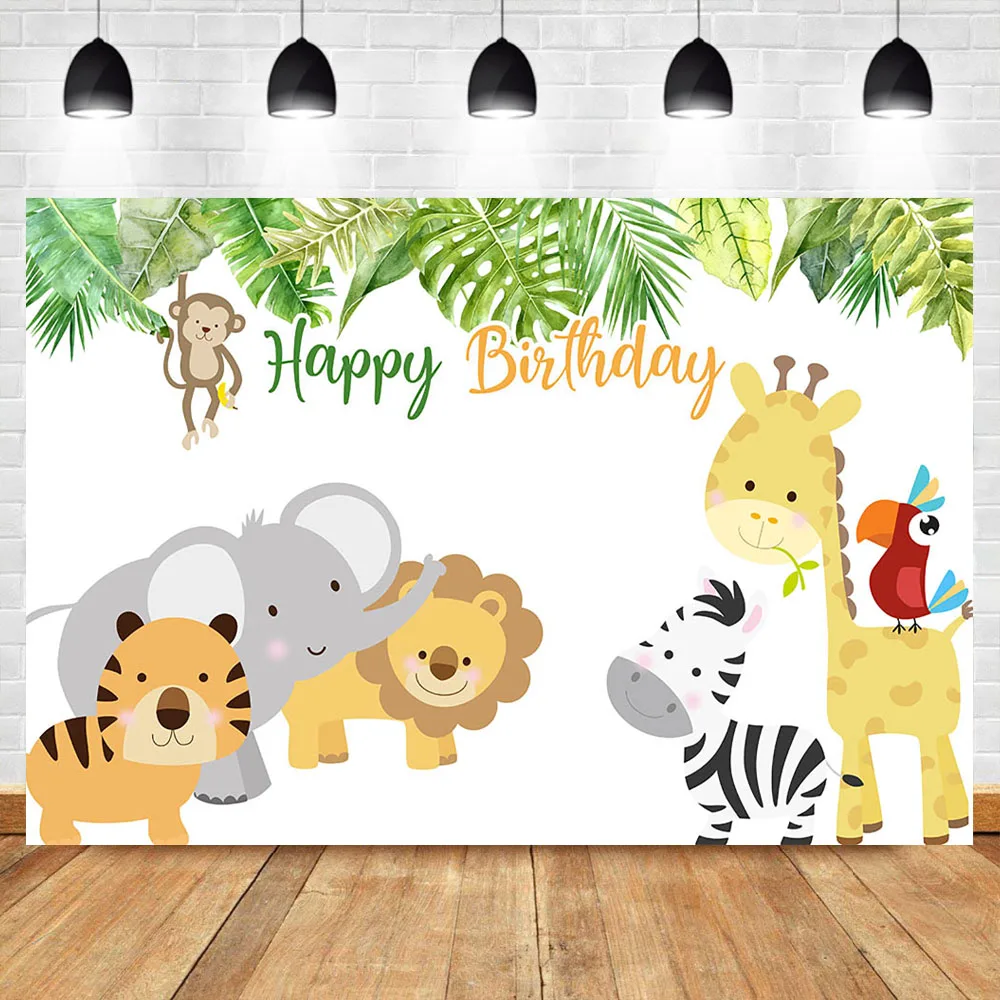 

Jungle Cute Animal Birthday Party Photography Backdrops Kids Child Birthday Party Banner Dessert Table Decorate Props Background