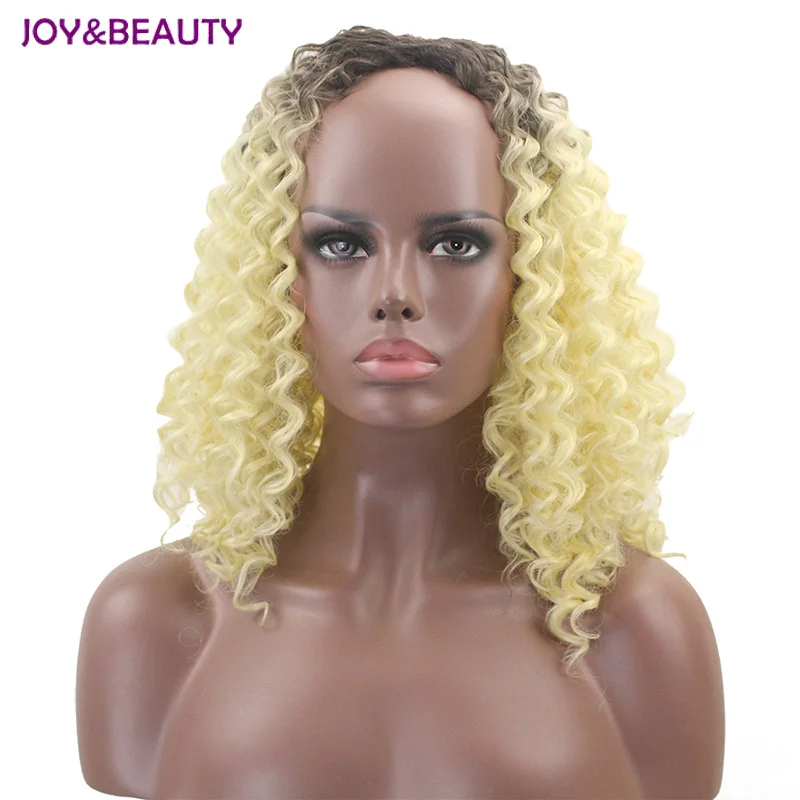 JOY&BEAUTY Black Beige Gradient 18 Inch Medium Short Short Curly Hair