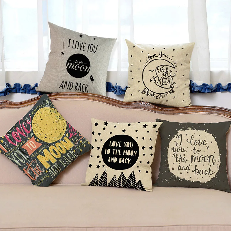

Romantic Letters I Love You To The Moon And Back Pillow Case Home Car sofa decorative cushion cover Lover Sweetheart Gift
