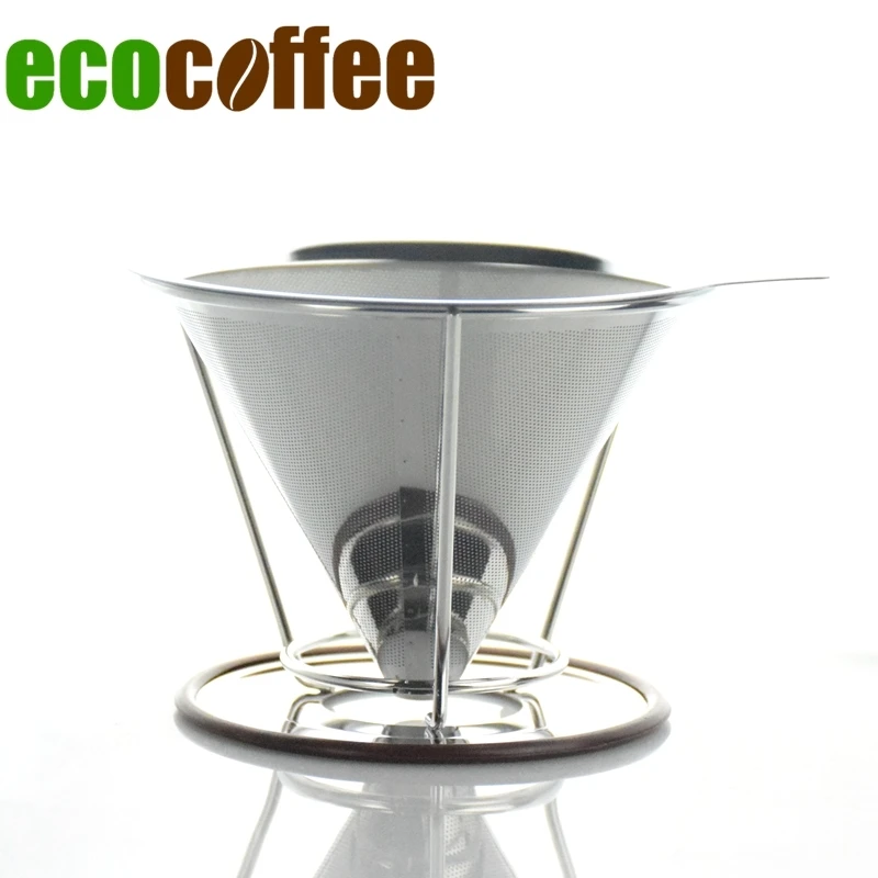 

ecocoffee 304 stainless steel pour over cone dripper with cup stand v60 coffee filters strainers Tea strainer freeshipping sale