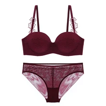Однотонный вышитый бюстгальтер для невесты и Комплект трусов, глубокий v-образный вырез, пуш-ап, сексуальное женское нижнее белье, комплекты женских бюстгальтеров, чашечки 1/2, утолщенное нижнее белье для девочек