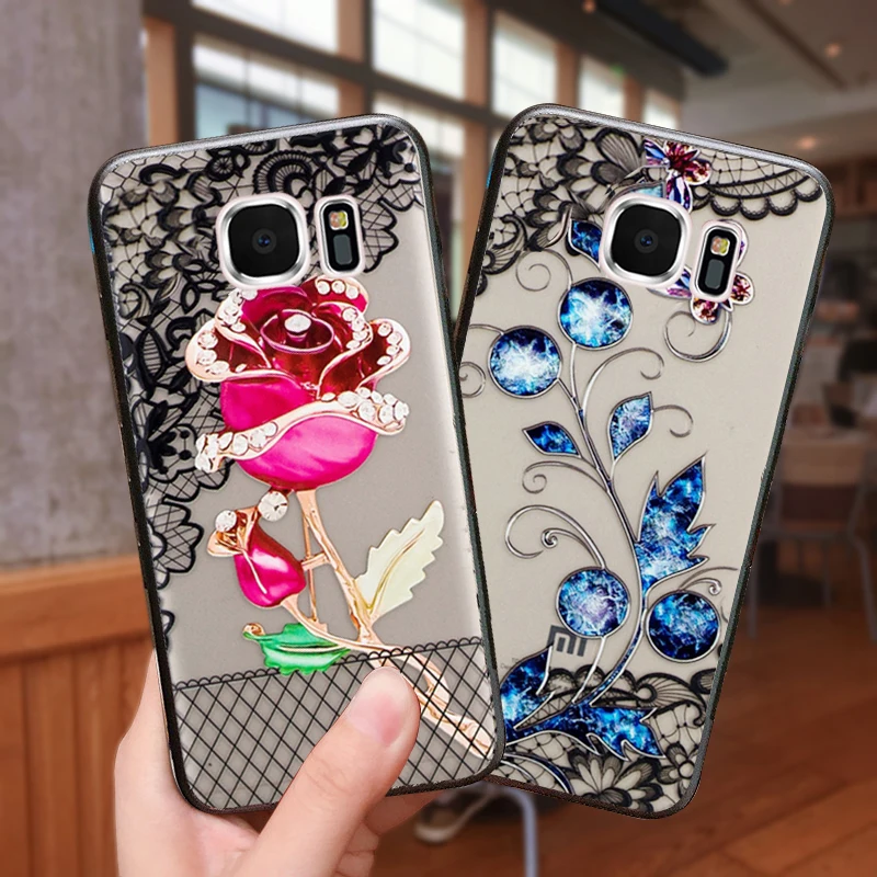 

YueTuo coque,cover,case,For Samsung Galaxy S7 Edge S7 S7Edge Prime Luxury 3d On Hard PC Cell Phone Flower back cases