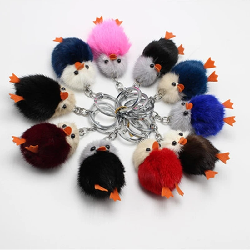 

Cute Mink Fur Little Duck Key Chains Animal Pendant Key Ring Woman Bag Phone Charms Men Keyring Car Trinket DIY Keychain Jewelry