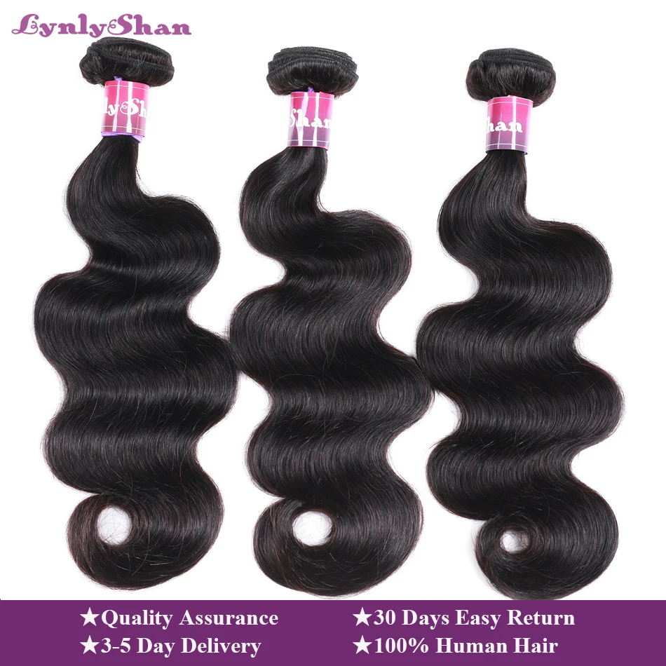 

2019 Lynlyshan Malaysian BodyWave 1/3/4 Bundles Human Hair Extensions Natural Color 10-30 Inches Remy Human Hair Weave 95-100g