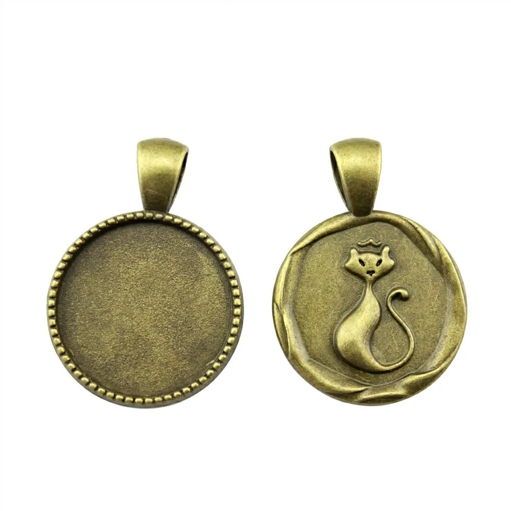 

10pcs Cat Back Cabochon Base Settings Fit 20mm Round Glass Cabochons Vintage 2 Colors Antique Bronze, Antique Silver