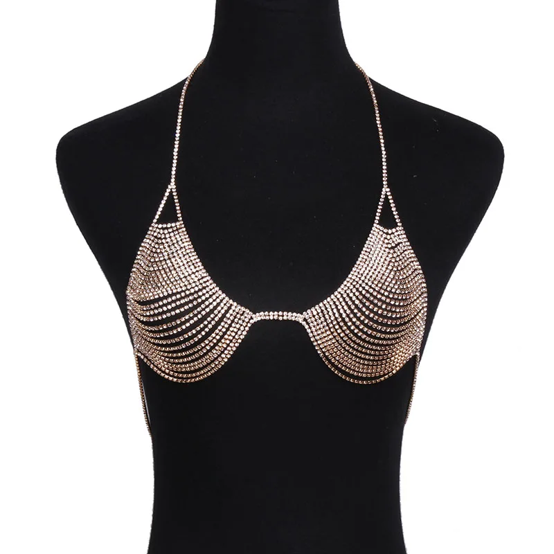 Rhinestone hollowing out sexy body chain bra necklace jewelry