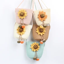 Пляжное стильное соломенное Вязание для маленьких девочек, сумки на плечо, милые кружевные сумки-мессенджеры принцессы с цветочным рисунком, мини-сумки на молнии, сумки через плечо