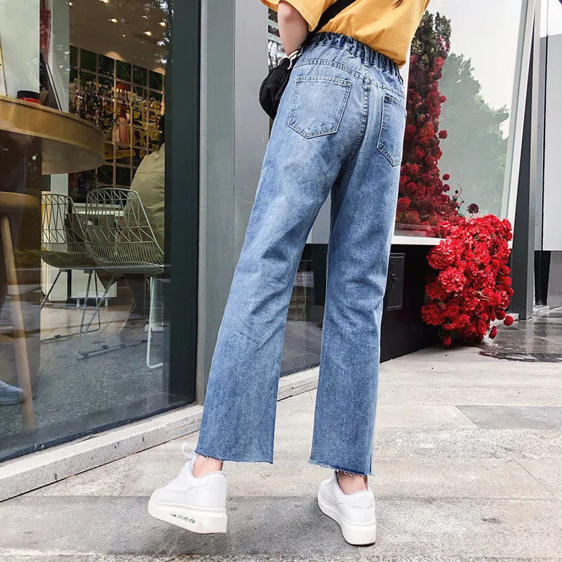

Of Tightness Waist Knicker Will Fat Code Mm Directly Canister Nine Part Jeans Woman High Waist Easy Show Thin Wide Leg Pants