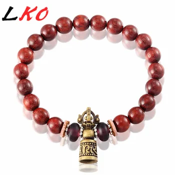 LKO Tibetan Buddhism Ren Sanders Wood Mala Beads Women&Men Bracelets Beaded OM Healing Jewelry Handmade Bracelets