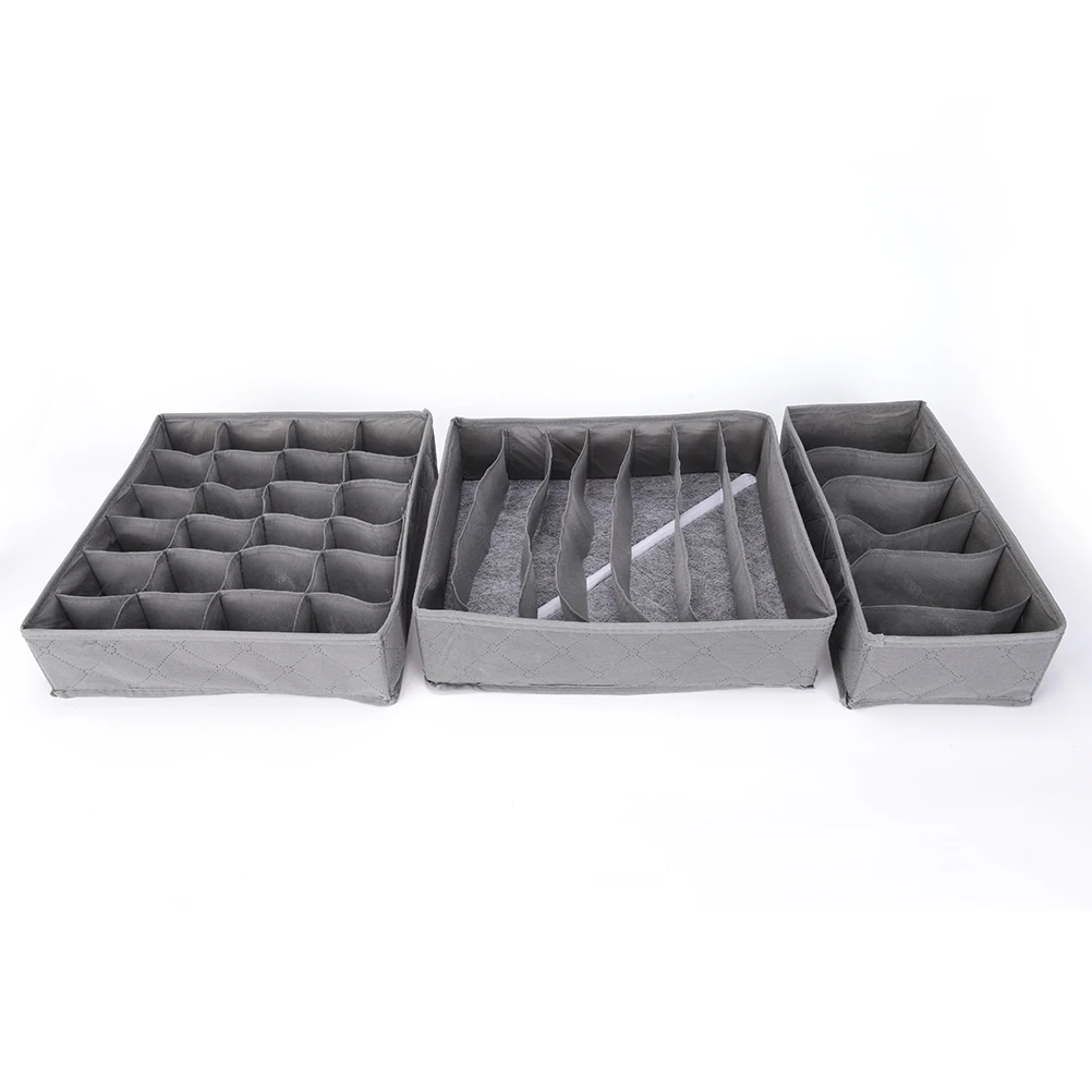 New 3pcs/lot 3 In 1 Bamboo Storage Box Container Drawer Divider Lidded Closet Boxes For Ties Socks Bra Underwear Organizer Hot