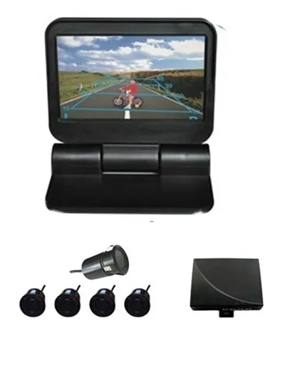 

video parking sensor system 5"HD monitor+back up mini reverse camera+parking sensor video display on Monitor /dvd /VCR 4 sensor