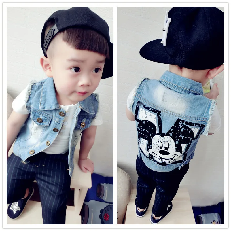 

Boys Vest Jeans 2017 Autumn Kids Waistcoat Children Soft Cowboy Child Sleeveless Jacket With Hood Top Cardigan Denim Outwear