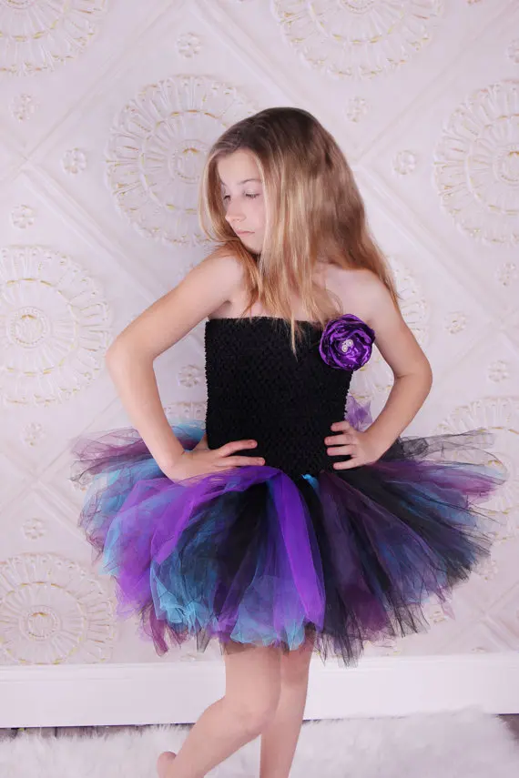 Children Girl Dress Wedding Dress Short Paragraph Strapless Black TOP Colored Gauze Tutu Girls Dance Purple