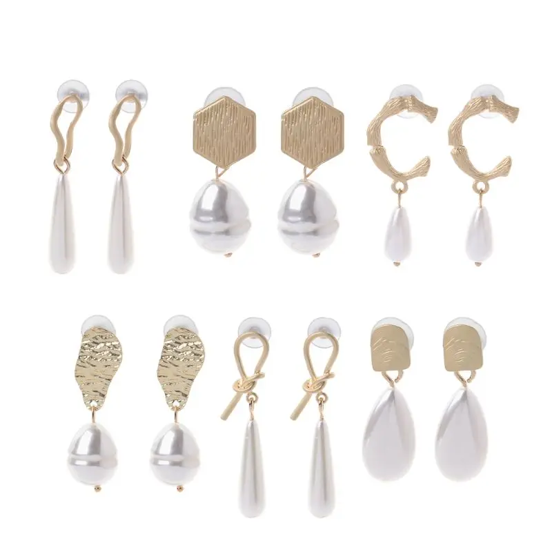 

New Elegant Metal Gold Geometric Irregular Faux Freshwater Pearl Drop Earring