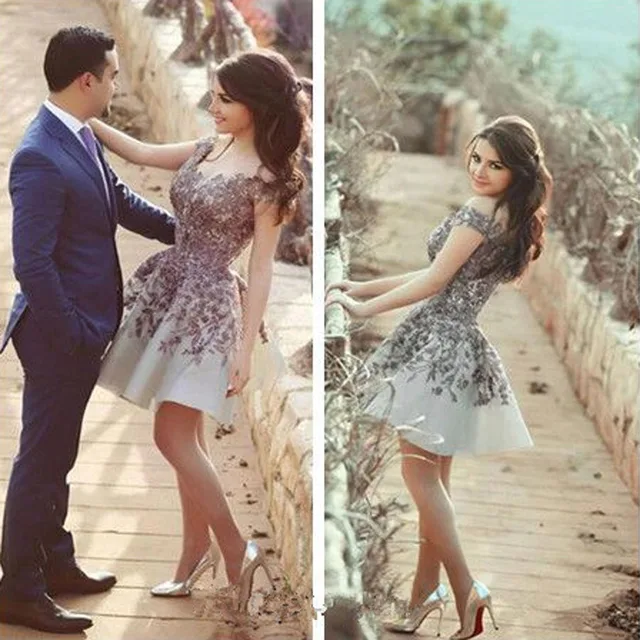 Apliques Gris Fuera Del Hombro Vestidos De Fiesta 2017 Nuevo