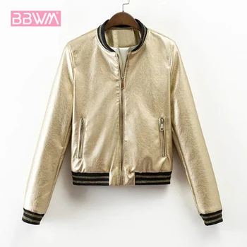 

2018I autumn new leather women short paragraph stand collar high waist motorcycle leather jacket female pu leather jacket