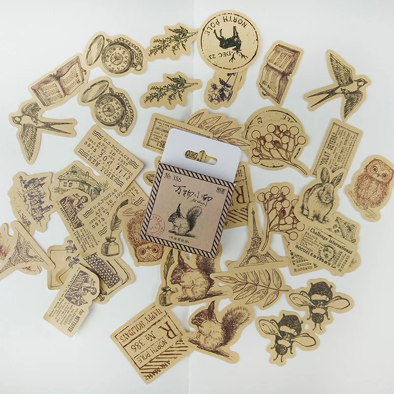 

45 pcs Vintage Kraft paper rabbit owl tower sticker decoration diy diary scrapbooking sticker children kawaii stationery gifts