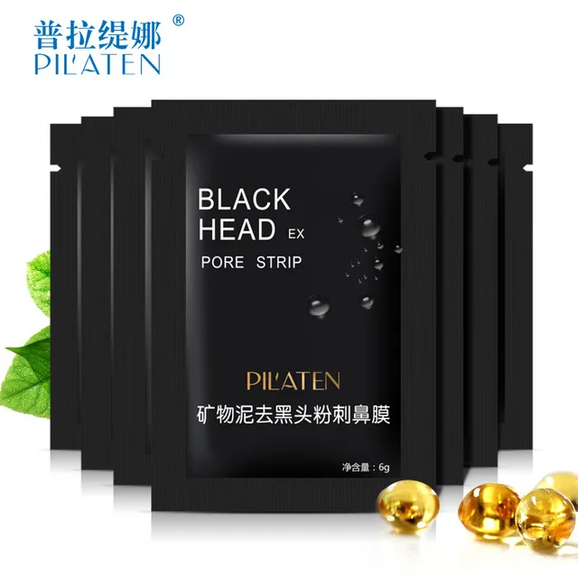 

5 pcs/lot Pilaten Facial Black Mask Face Care Nose Acne Blackhead Remover Minerals Pore Cleanser Mask Black Head Strip maquiagem