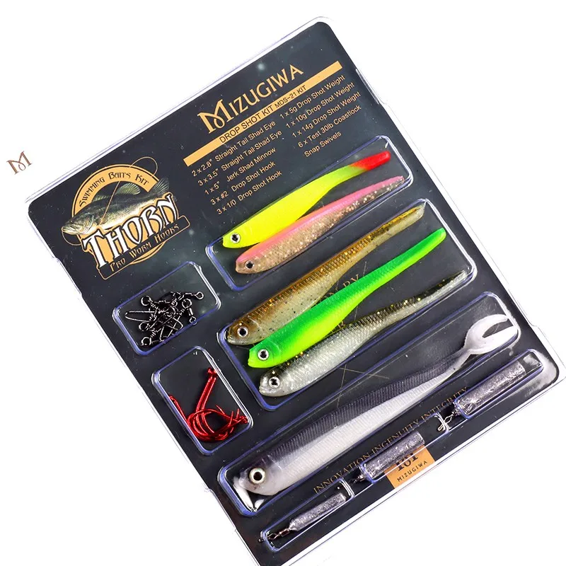 Mizugiwa Drop Shot 45 Kit мягкий шэд Tail Minnow Bait Hook Weight Snap Swivels крючки для Червяков Head Bass Swimbaits|worm