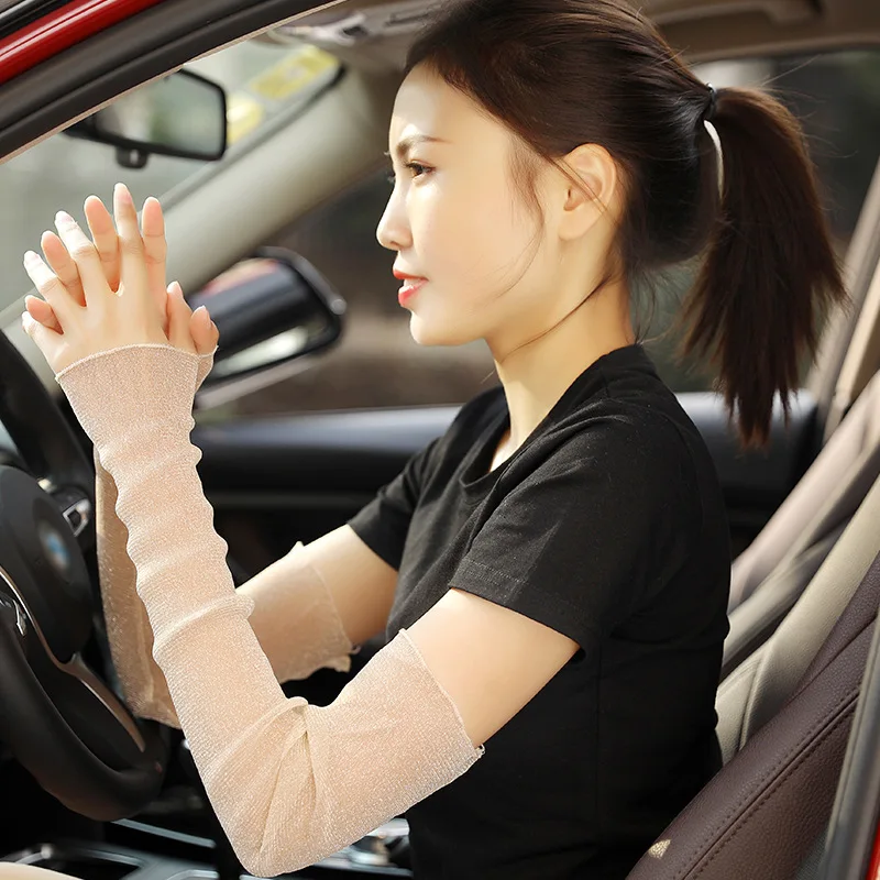 F 1 пара розовый Femme УФ солнцезащитный крем автомобиля Велотренажер Велоспорт манжеты защита рук для женщин без пальцев кружево Длинные Прихватки дл - Цвет: F