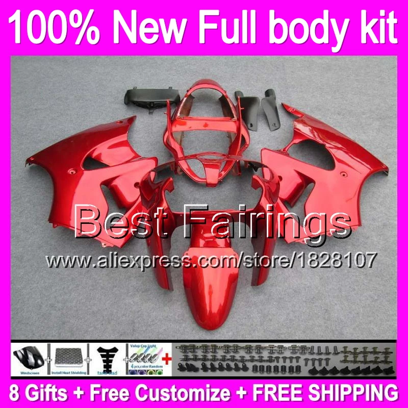 

all gloss red Fairing For KAWASAKI ZX6R NINJA 00 01 02 B110 ZX636 light red ZX-636 ZX-6R ZX 6R 636 2000 2001 2002 +decals