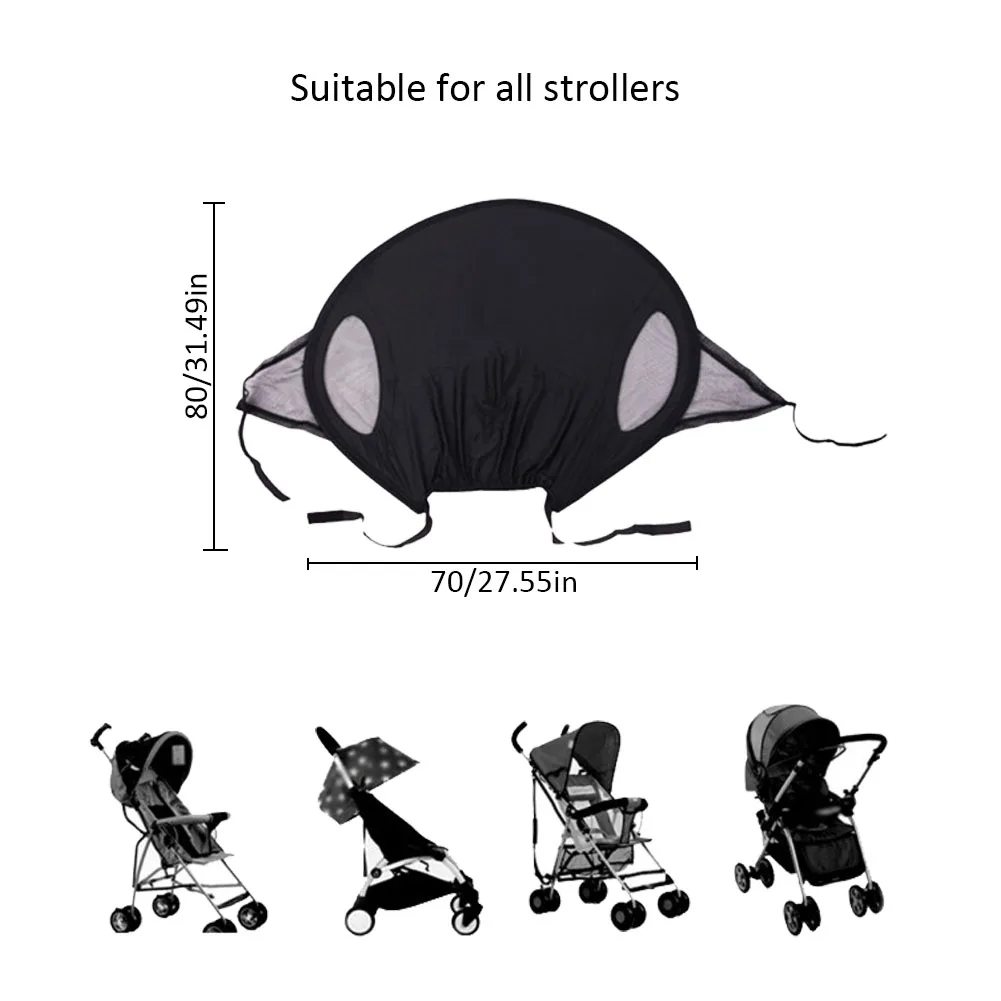 Детская универсальная анти-УФ ветрозащитный насекомых Комаров козырек от солнца для коляски Автокресло черный