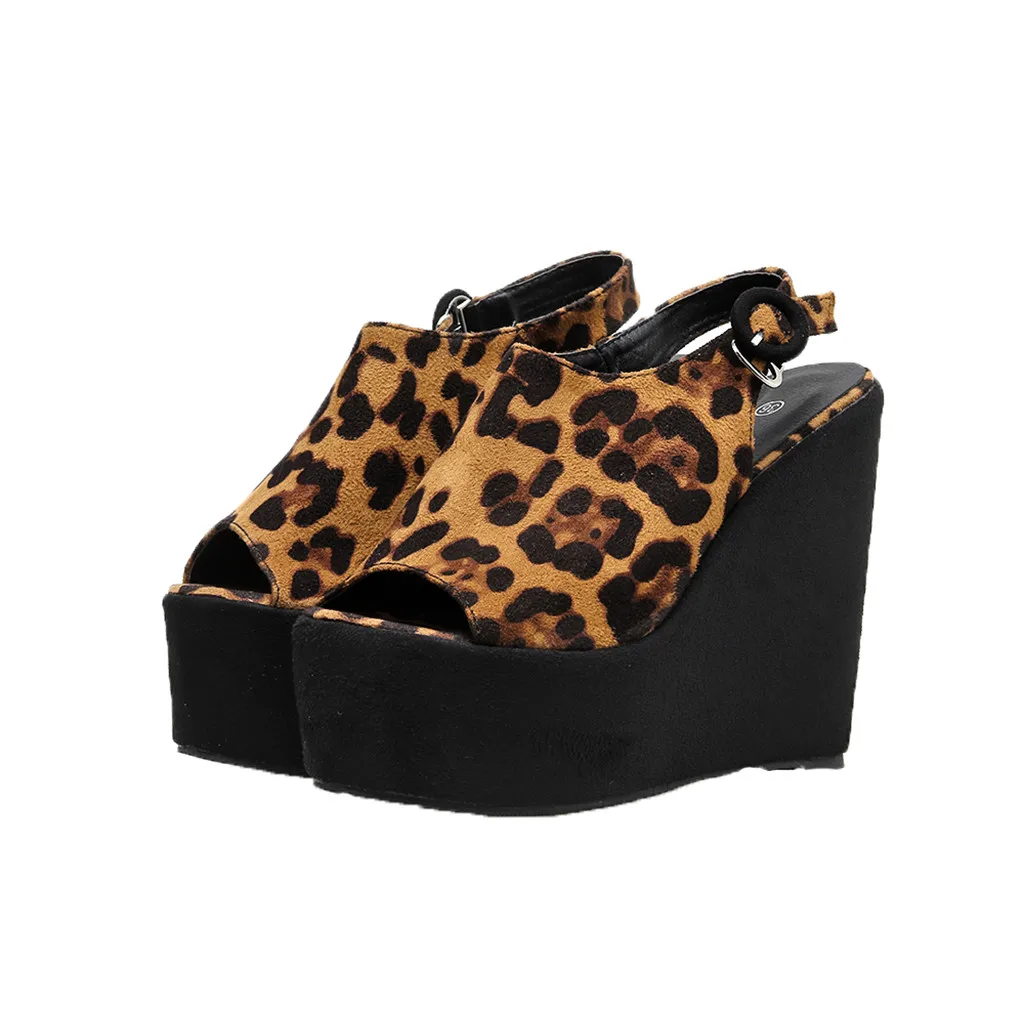 

SAGACE Fashion Women Leopard Wild Summer Peep Toe Breathable Flock Casual Wedges Shoes Sexy High Quality Outside Flock