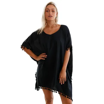 

New Hot Sale UK Plus Size Womens half sleeve v-neck Summer loose black Mini Dresses Ladies Beach Shorts Sundress