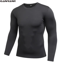 Ganyanr бренд Бег футболка Для мужчин спортивная Фитнес Бодибилдинг сжатия с длинным рукавом сплошной полиэстер спандекс Зима тренажерный зал