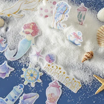 

gold silver 58 pcs Marine fairy tale Mermaid design sticker as Gift Tag gift Decoration scrapbooking DIY Sticker