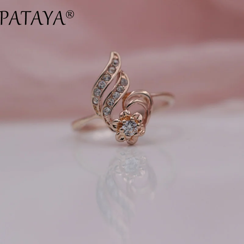 

PATAYA New Special Offer White Rhinestones 585 Rose Gold Round Natural Zirconia Rings Women Wedding Party Hyperbole Jewelry