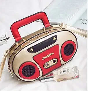 Индивидуальная Ретро сумка в форме радио, Женская милая сумка, сумка через плечо, сумка-мессенджер, рок сумка через плечо - Цвет: gold