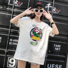 Хип-хоп футболки летние женские футболки с коротким рукавом женские s o-образным вырезом Женская Повседневная Свободная шикарный топ женские модные топы в Корейском стиле