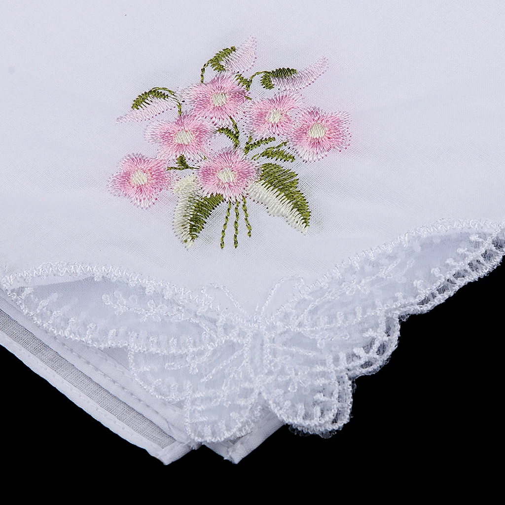  Pack of 12 Flower Embroidery 100% Cotton Handkerchiefs Comfy Pocket Hanky Square Handkerchiefs for 