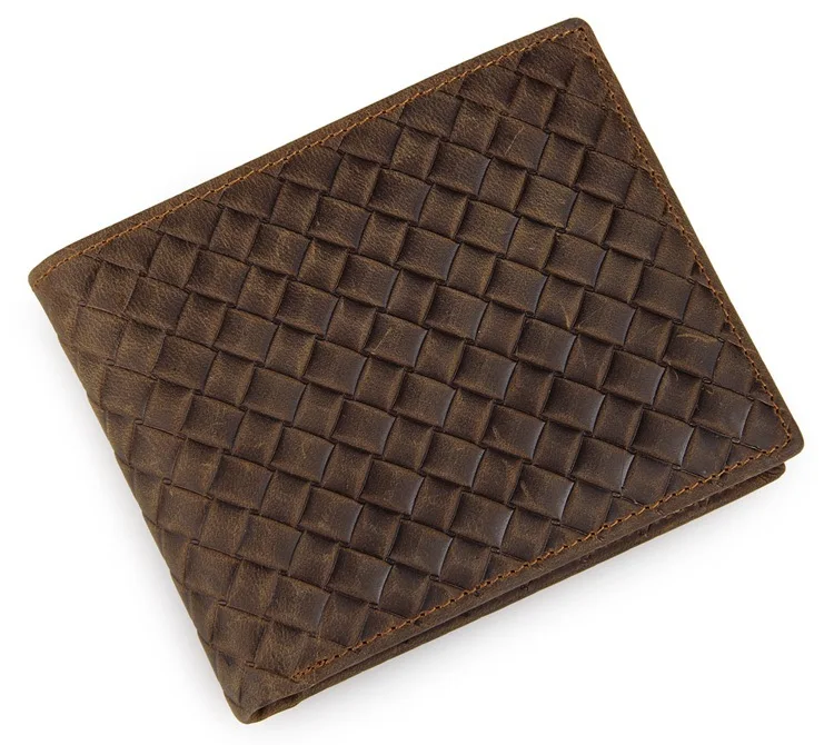 

Guaranteed 100% genuine leather men wallets weave pattern purses for men coffee knitting cowhide wallet with coin pocket J8098