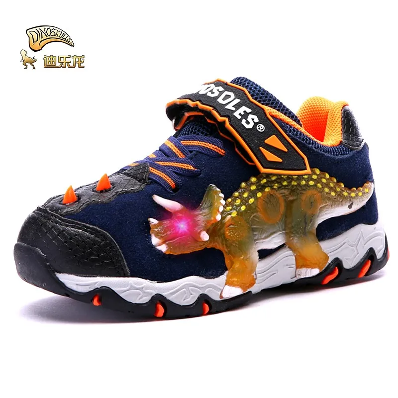 

DINOSKULLS Children's Autumn Sneakers Glowing For Boys 3D Dinosaur Eye Light Up Kids LED Shoes Light-weigth Boys Running Shoes